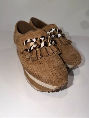 PIERRE DUMAS Paloma TAN Faux Suede CHAIN DETAIL Platform SLIP-ON Sneakers 8